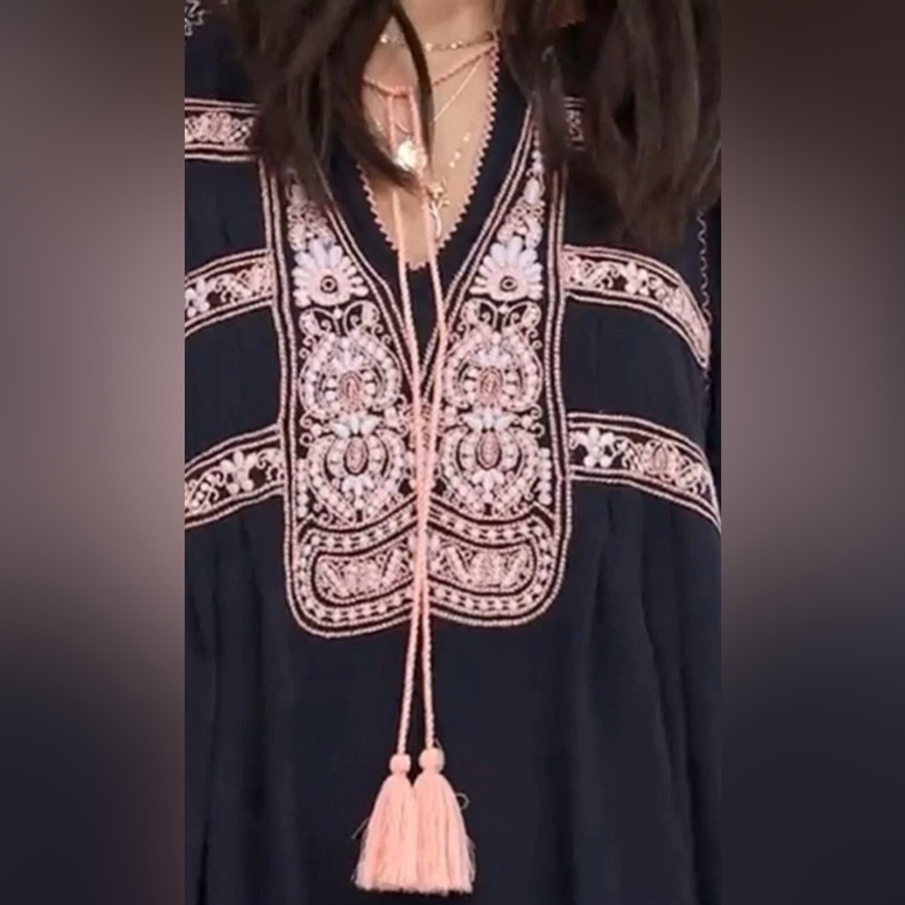 NWOT Free People ๐ค Small Wind Willow Embroidered Tunic Dress Black New $128 Ret - Picture 5 of 15